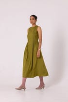 Indika Green Pleated Midi Dress view 9