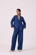Aldous Ink Blue Linen Pants view 7