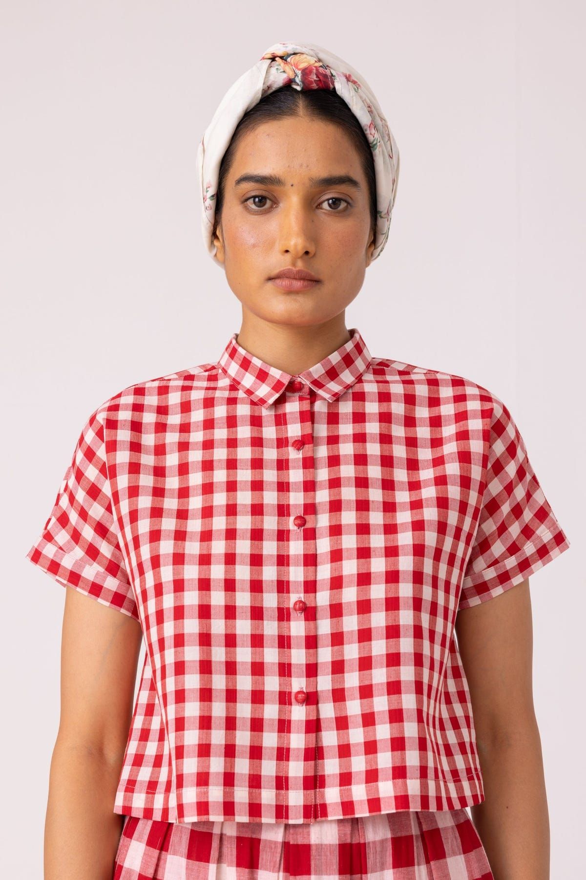 Emily Red Checkered Handwoven Top - image 2