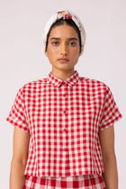 Emily Red Checkered Handwoven Top view 2