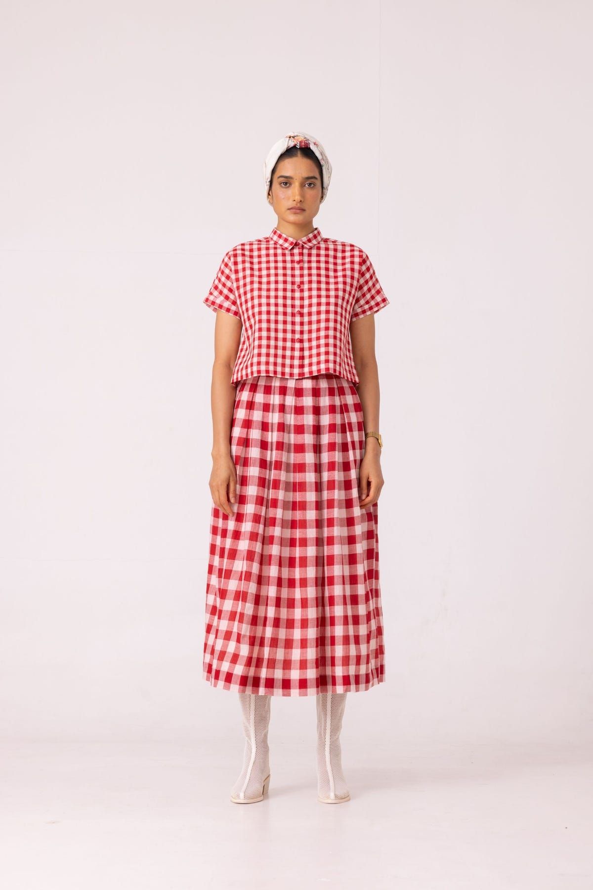 Emily Red Checkered Handwoven Top - image 3