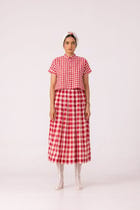 Emily Red Checkered Handwoven Top view 3