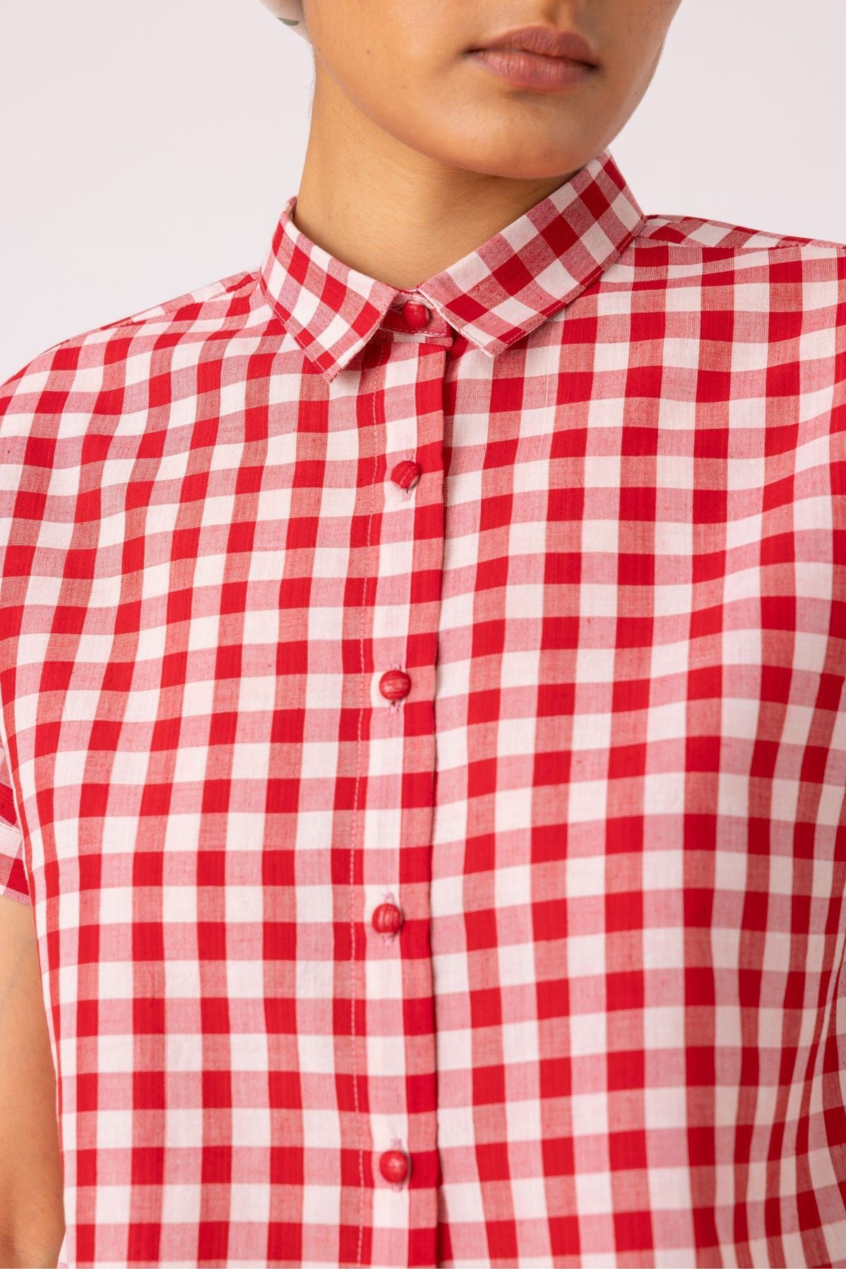 Emily Red Checkered Handwoven Top - image 5