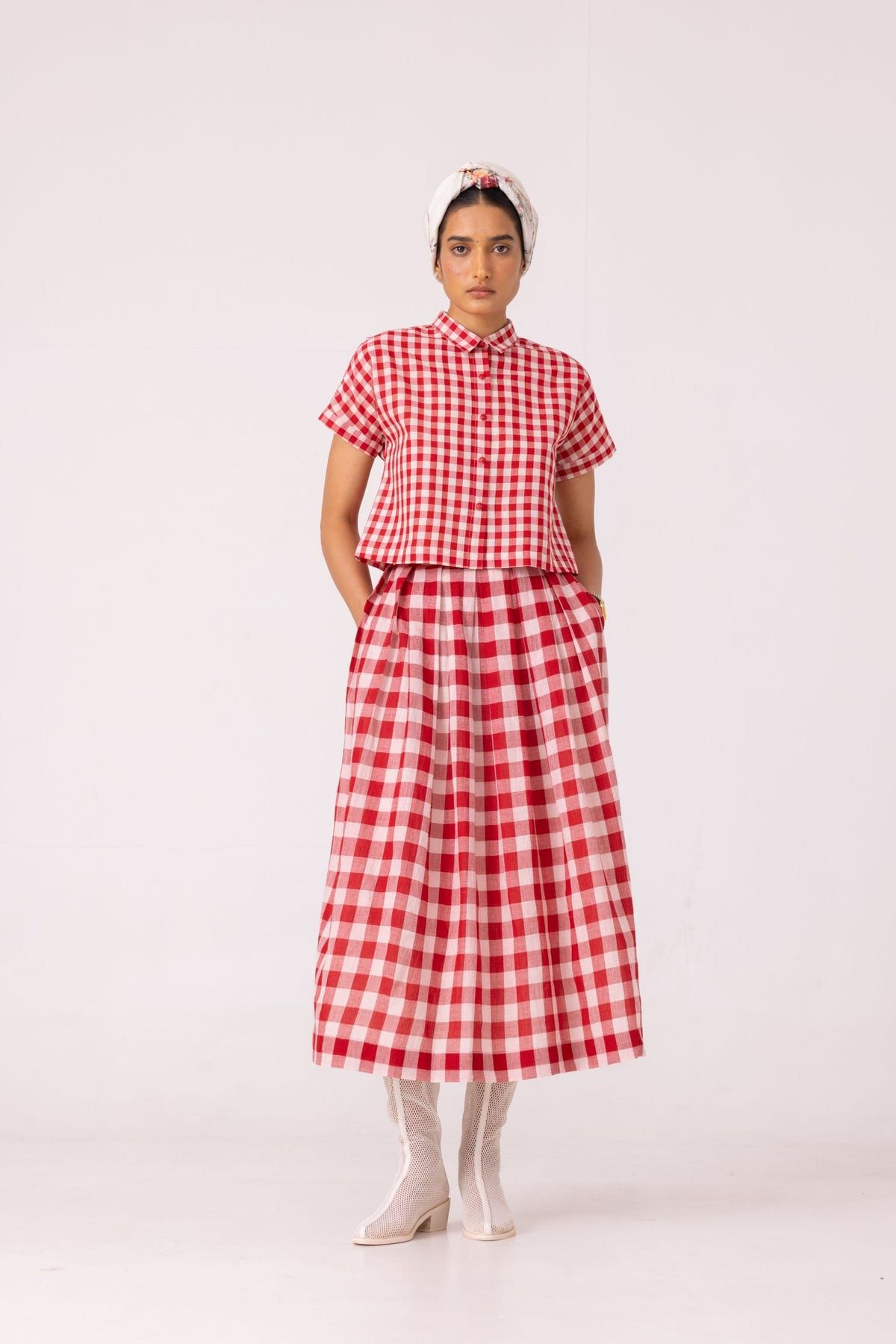 Emily Red Checkered Handwoven Top - image 7