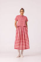 Emily Red Checkered Handwoven Top view 7