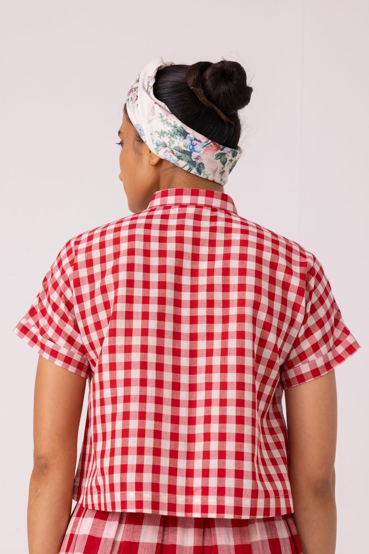 Emily Red Checkered Handwoven Top - image 8