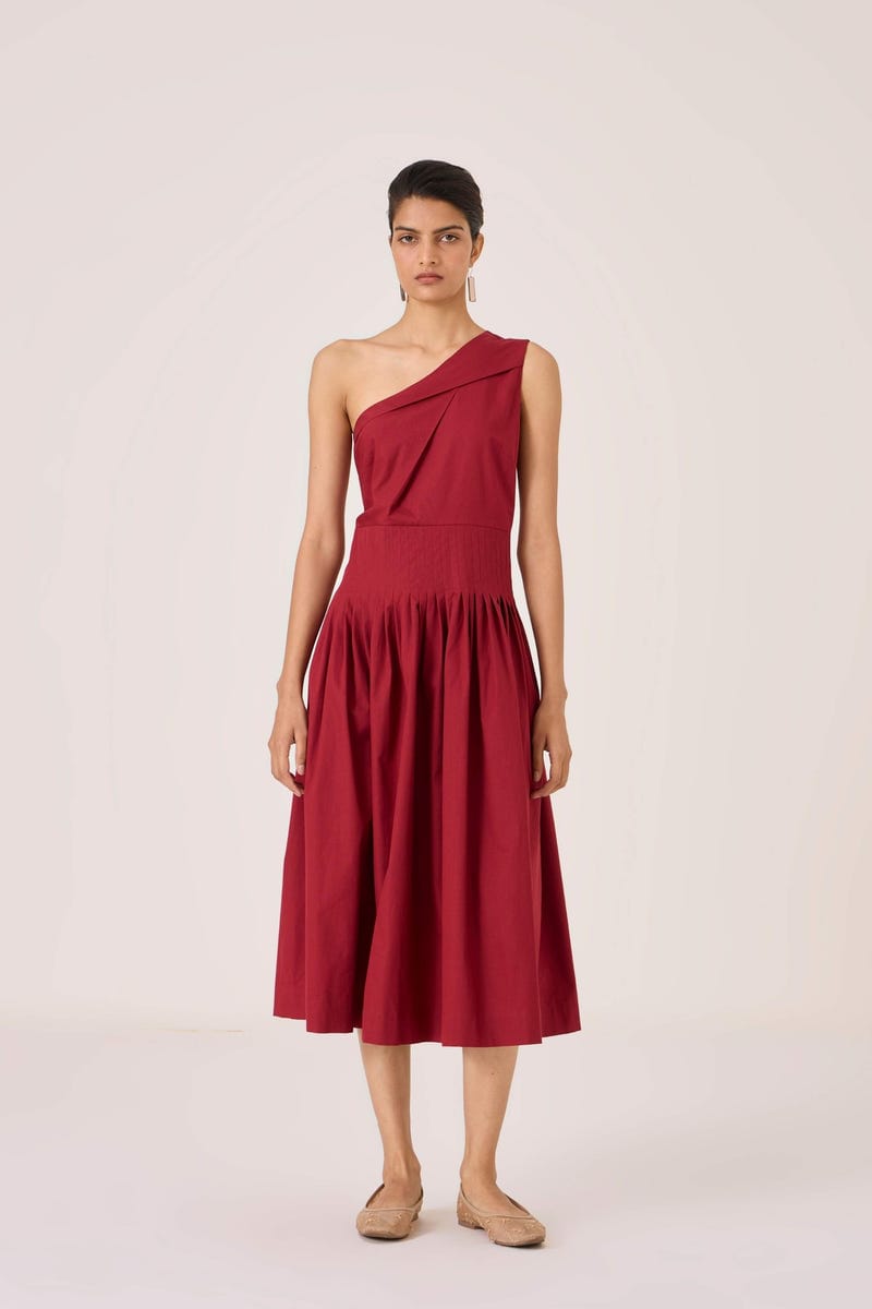 Vidura Red One Shoulder Dress