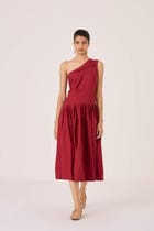 Vidura Red One Shoulder Dress view 5