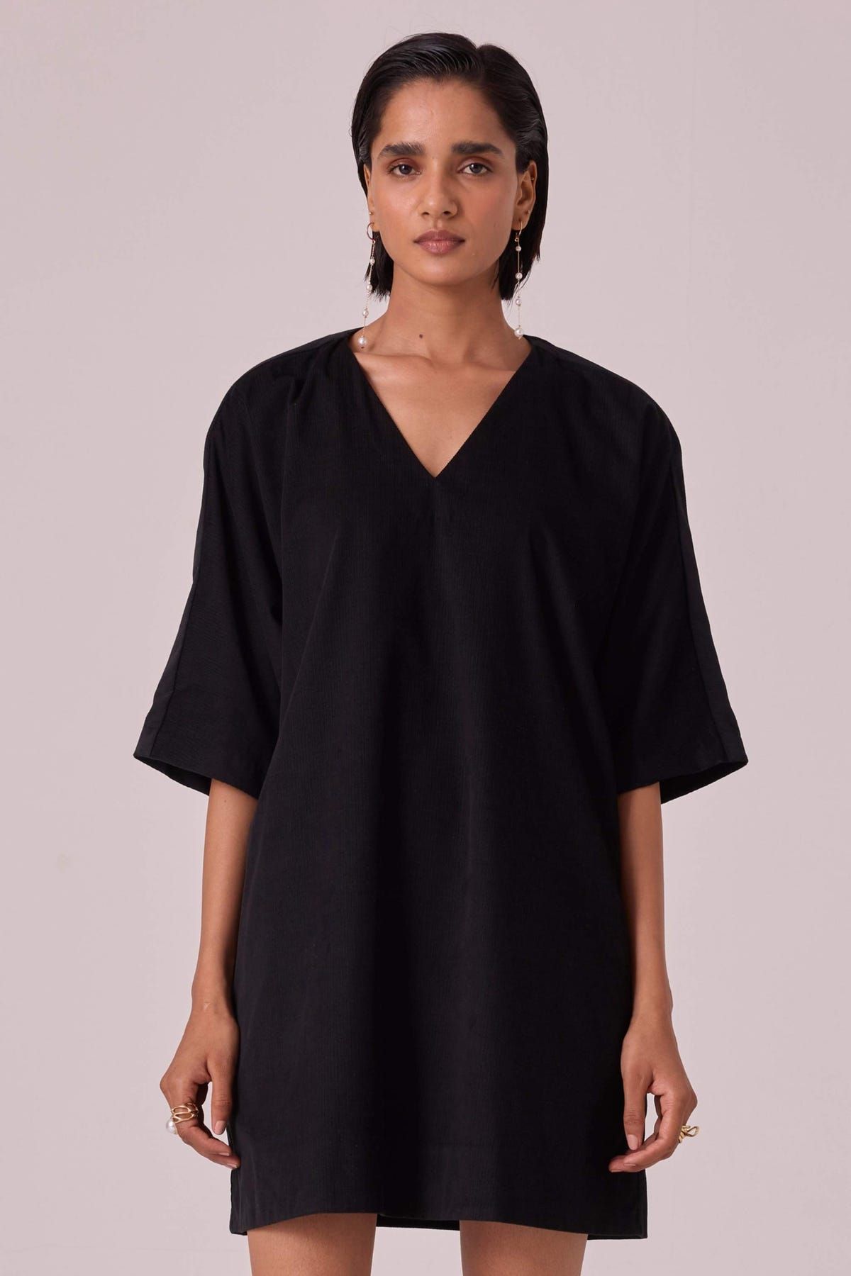 Stad Black Needlecord Shift Dress - image 1