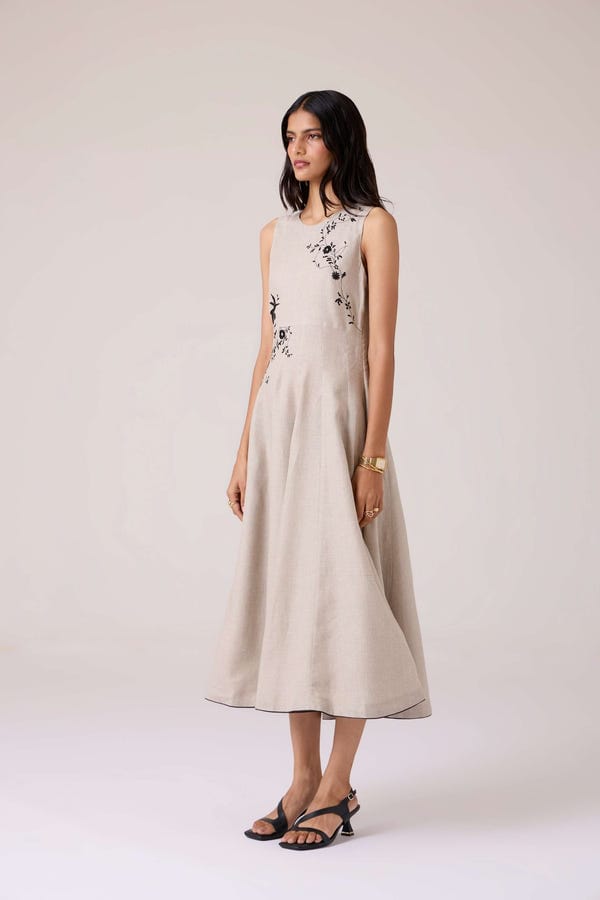 The Summer House — Helios Beige Embroidered Dress