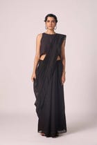 Zuben Zodiac Black Handwoven Embroidered Saree view 1