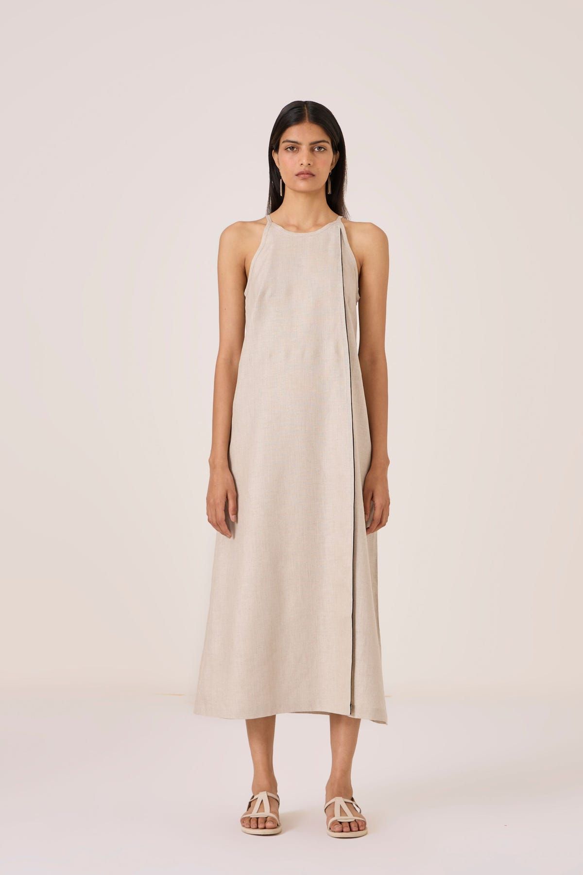 Supun Biege Linen Panelled Dress - image 1