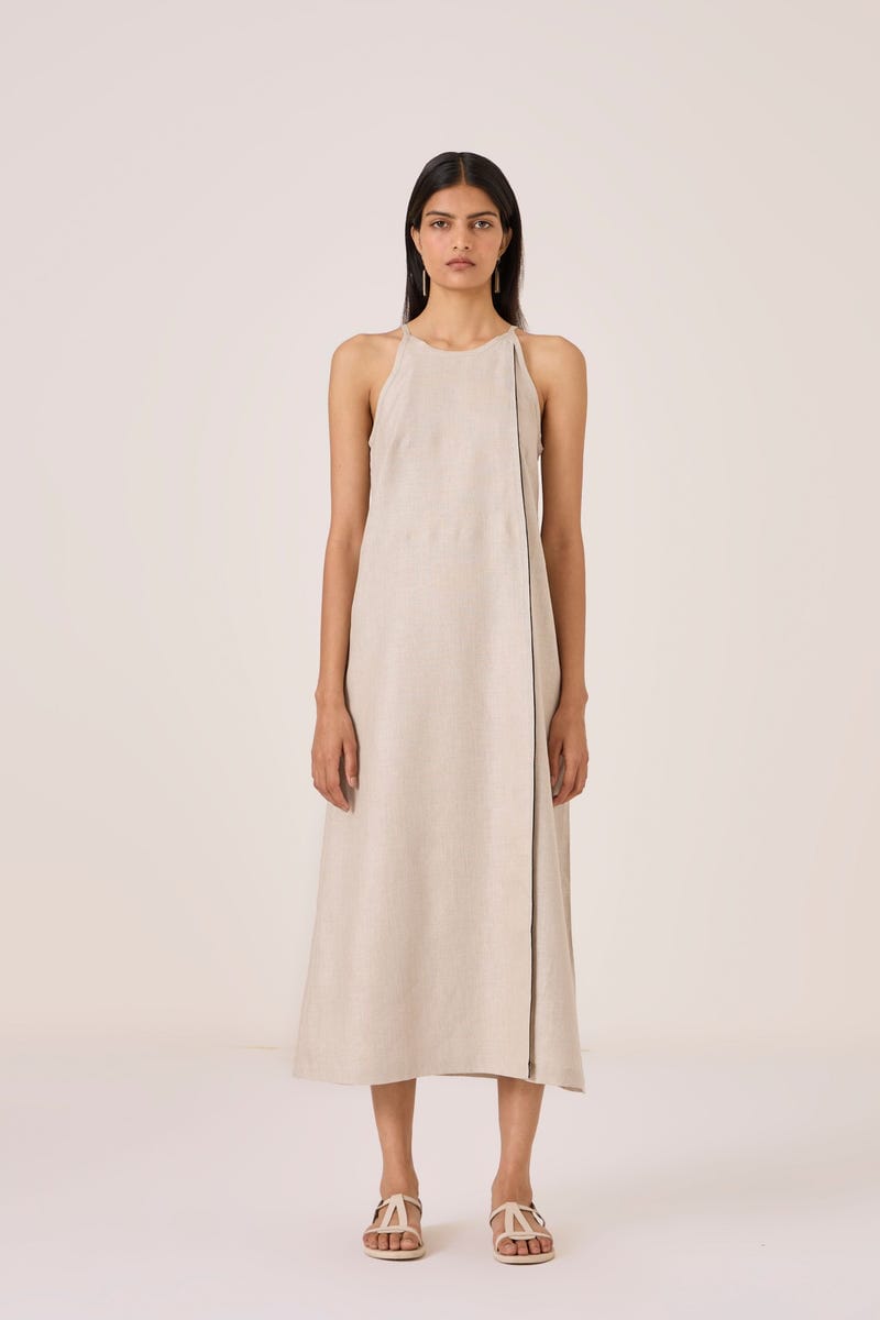 Supun Biege Linen Panelled Dress
