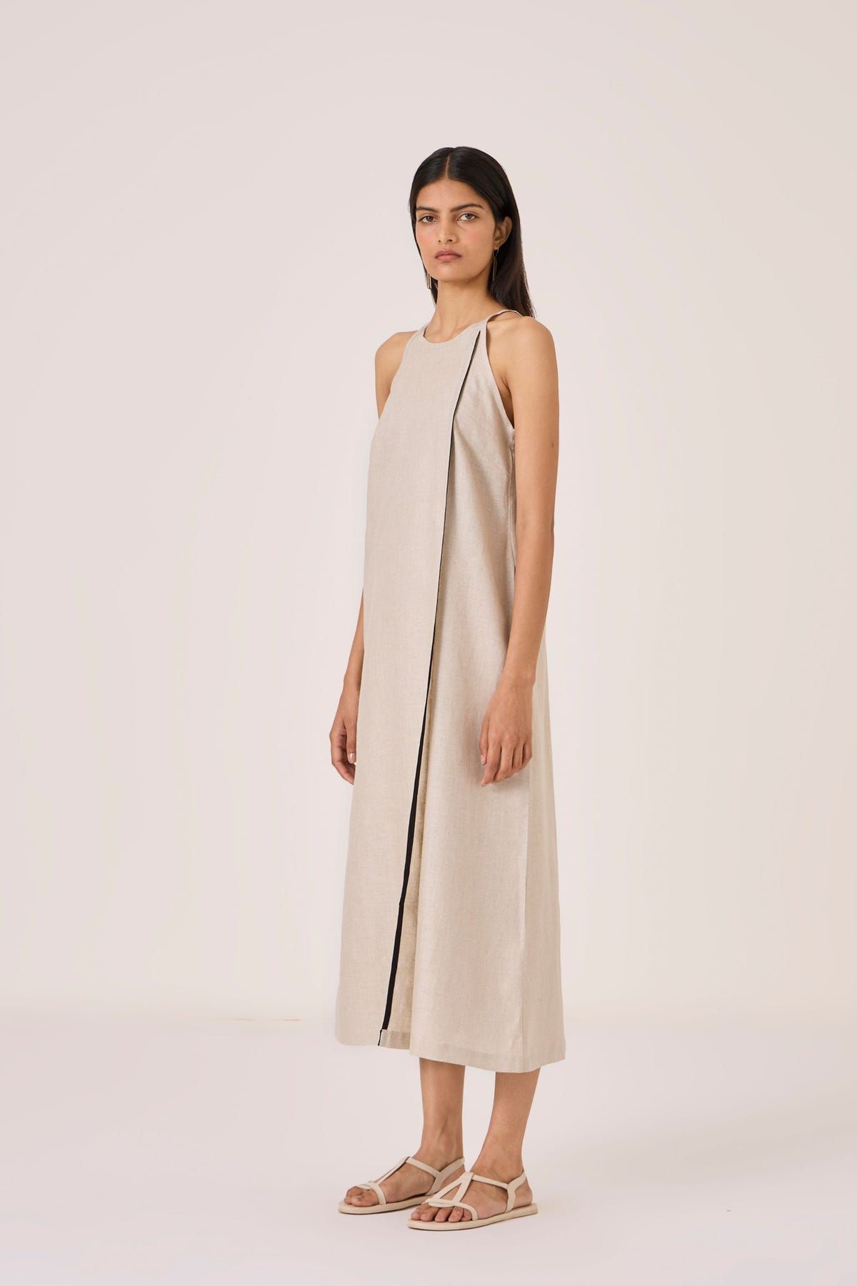 Supun Biege Linen Panelled Dress - image 2