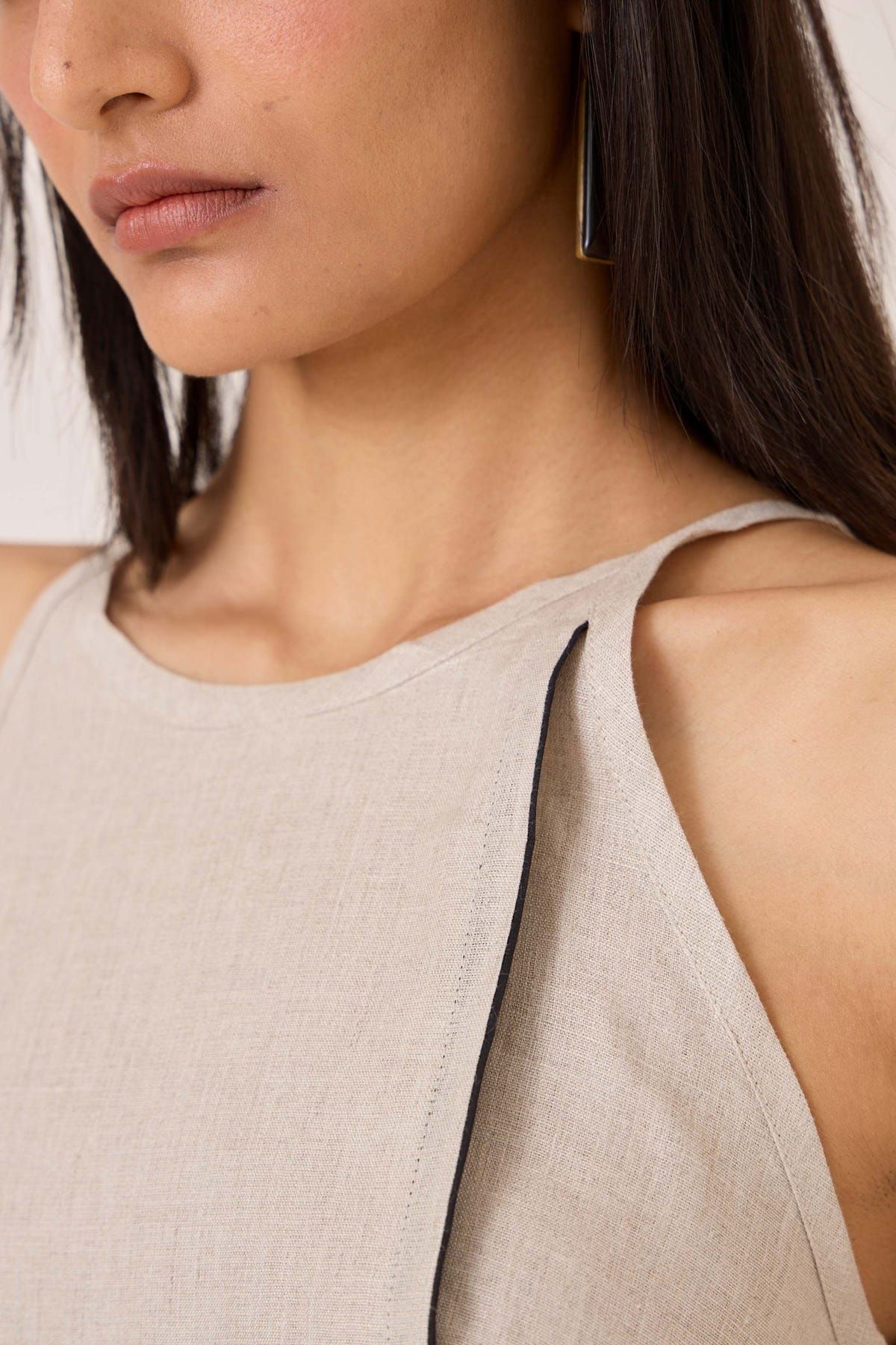 Supun Biege Linen Panelled Dress - image 4