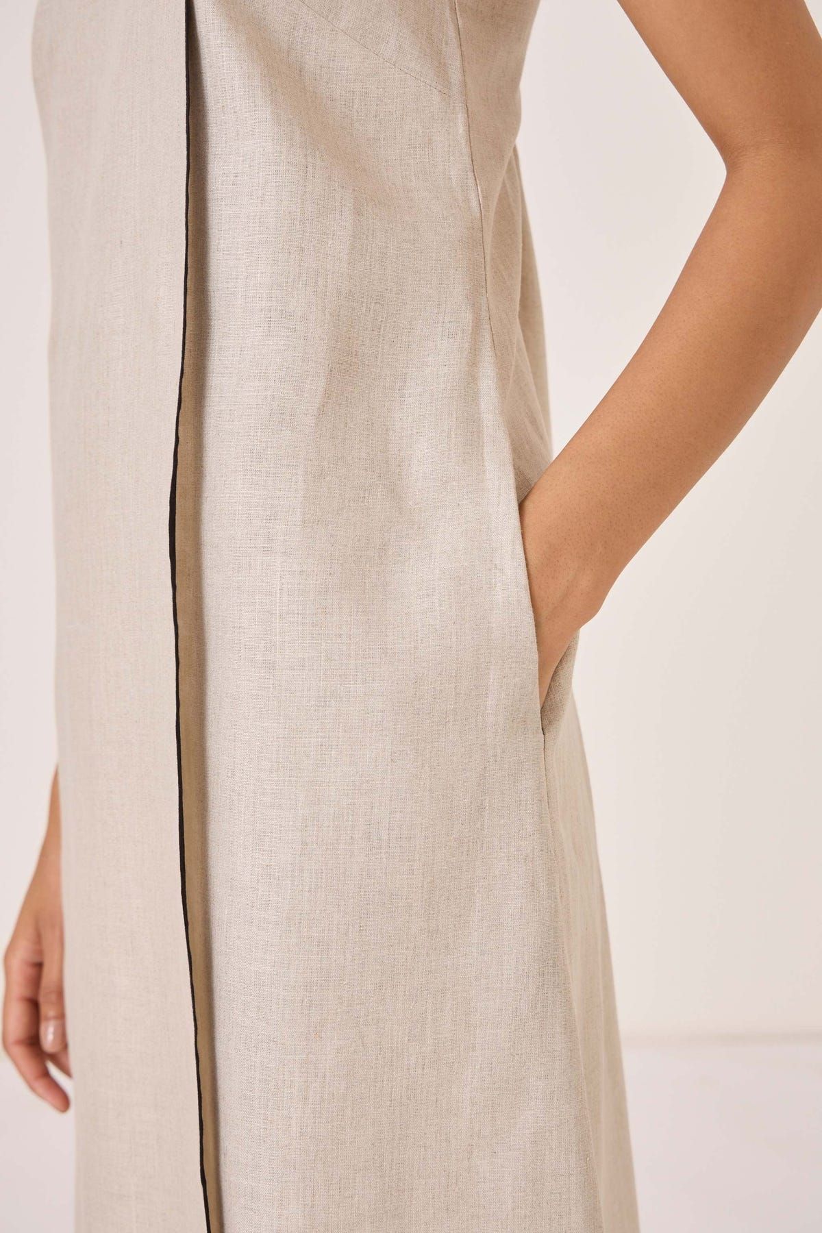 Supun Biege Linen Panelled Dress - image 5