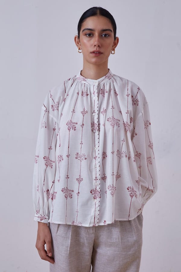 The Summer House — Kesar Red Hand Printed Top