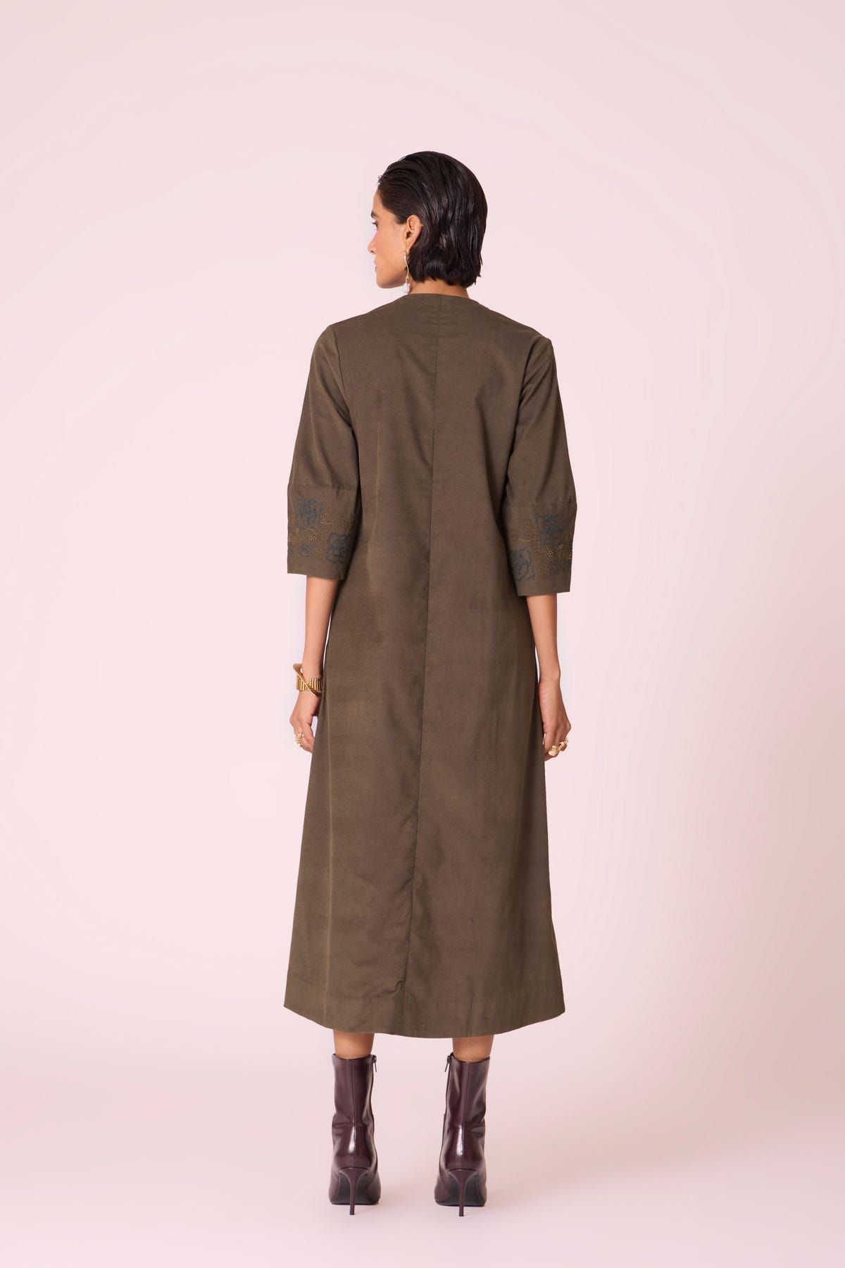 Mir Olive Needlecord Embroidered Dress - image 12