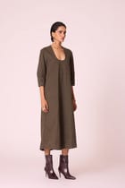 Mir Olive Needlecord Embroidered Dress view 3