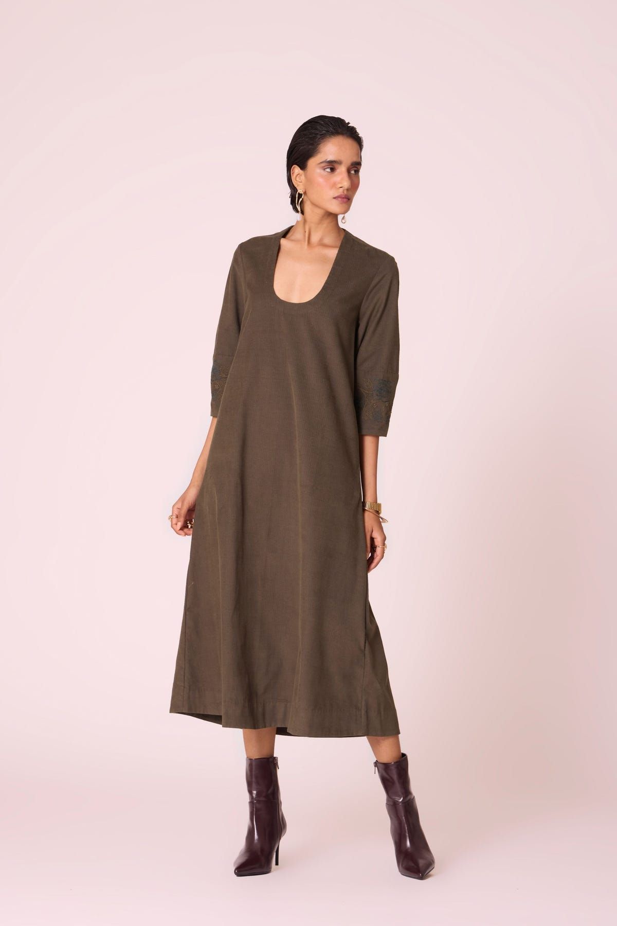 Mir Olive Needlecord Embroidered Dress - image 6