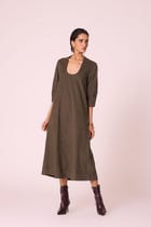 Mir Olive Needlecord Embroidered Dress view 6