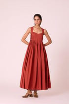 Erato Rust Pleated Dress view 7