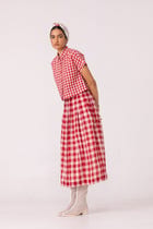June Red Checkered Handwoven Skirt view 2
