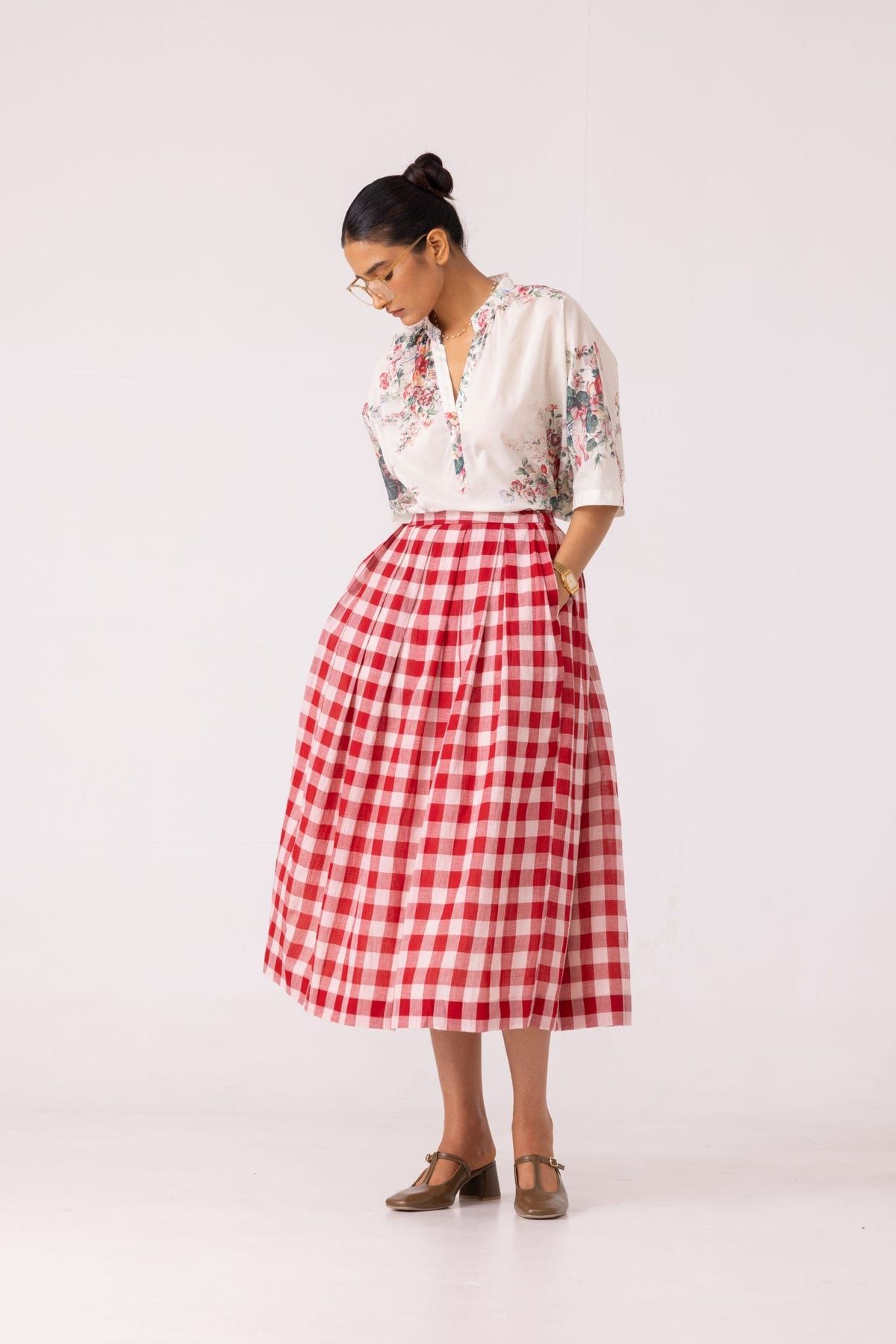 June Red Checkered Handwoven Skirt - image 3