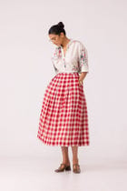 June Red Checkered Handwoven Skirt view 3