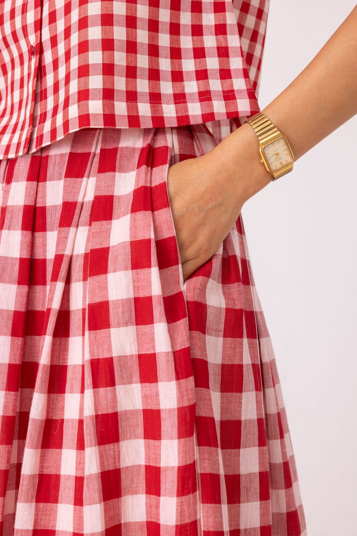 June Red Checkered Handwoven Skirt - image 4
