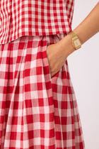 June Red Checkered Handwoven Skirt view 4