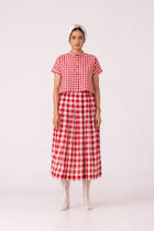 June Red Checkered Handwoven Skirt view 5