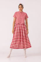 June Red Checkered Handwoven Skirt view 7