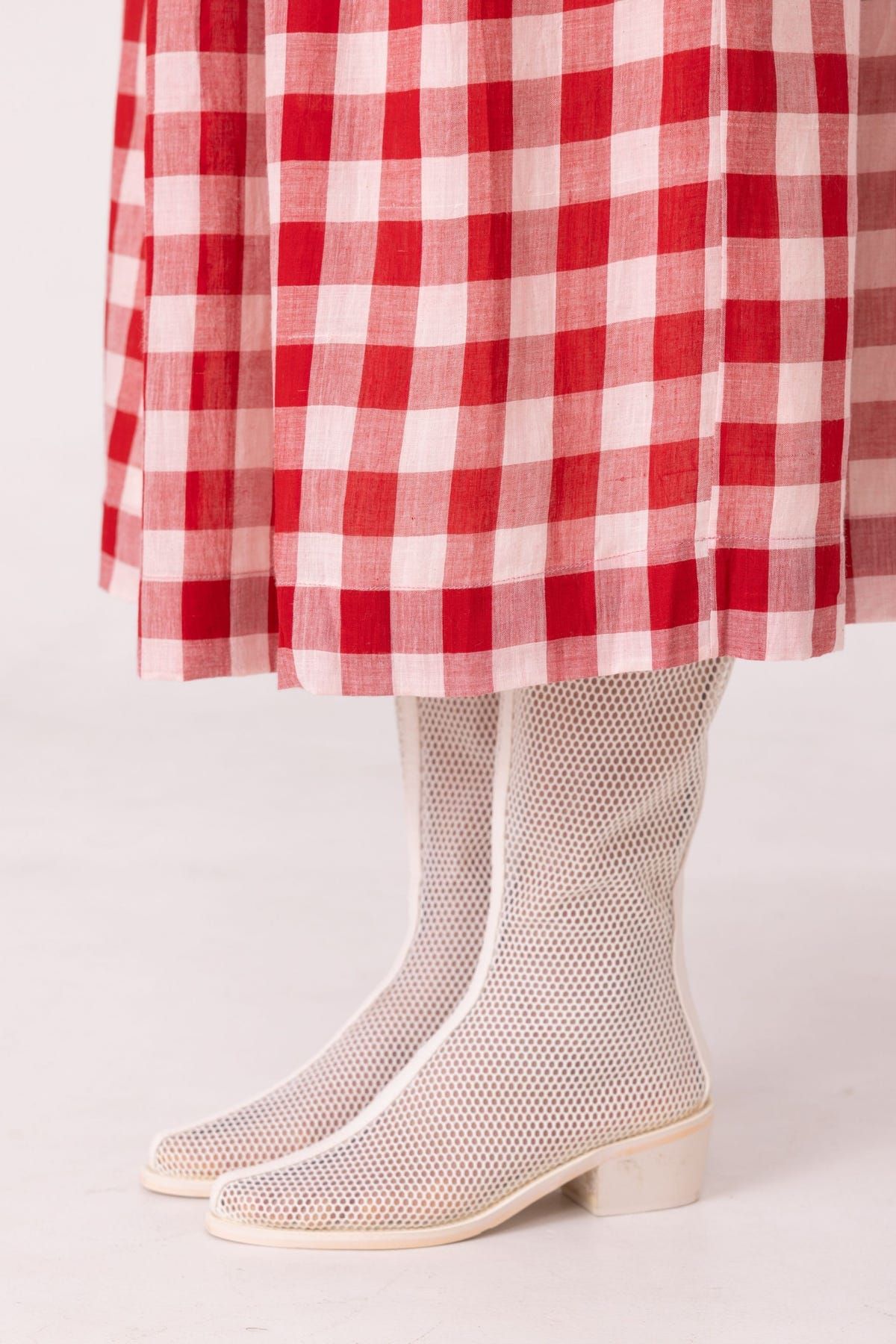 June Red Checkered Handwoven Skirt - image 8