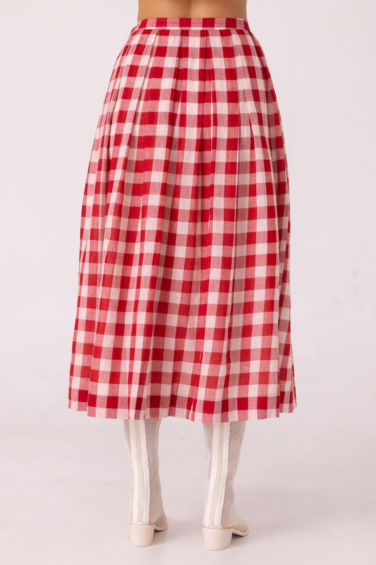 June Red Checkered Handwoven Skirt - image 9