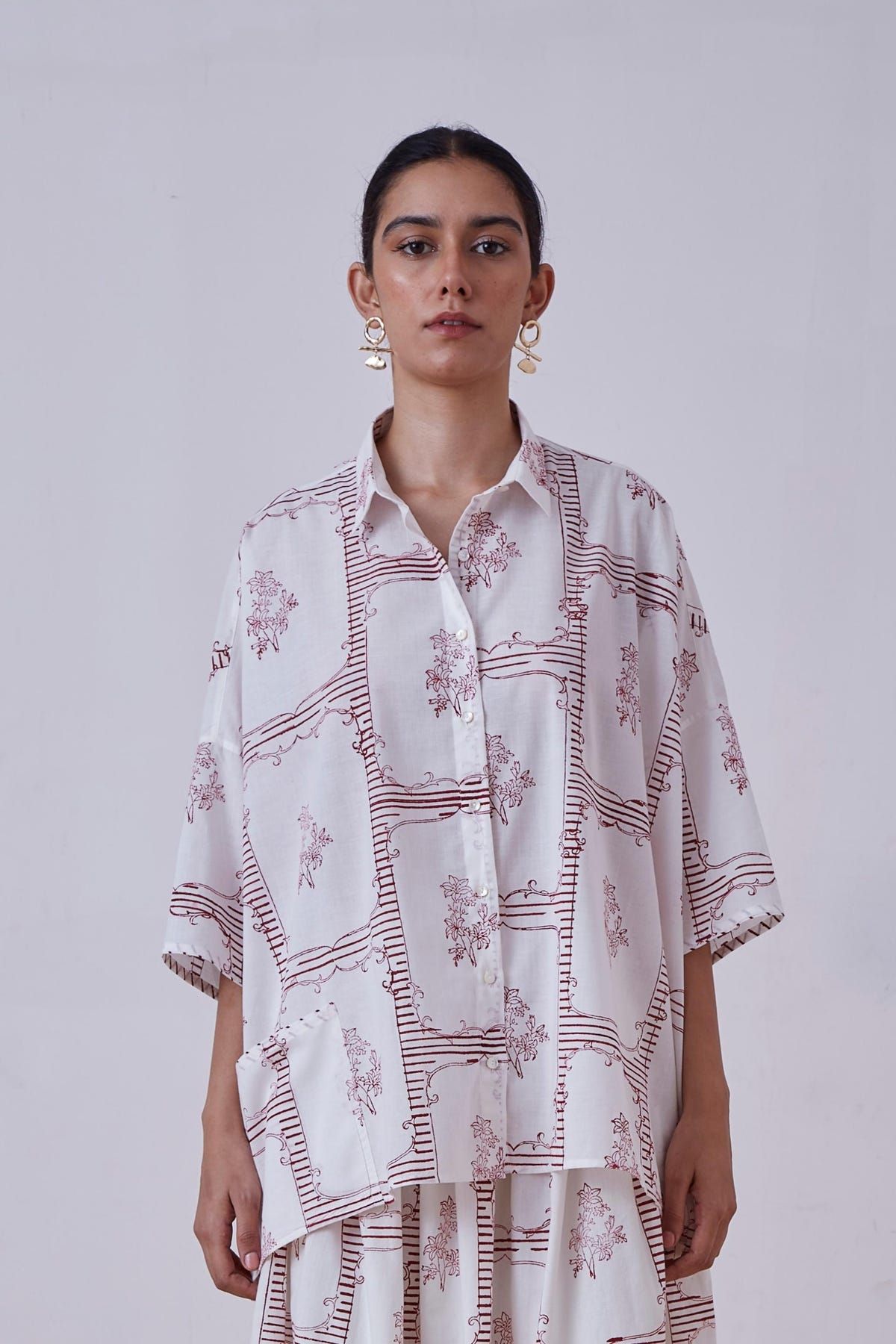 Goonj Red Hand Printed Shirt - image 1