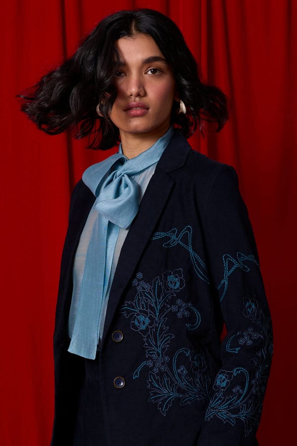 The Summer House — Sera Navy Needlecord Embroidered Jacket