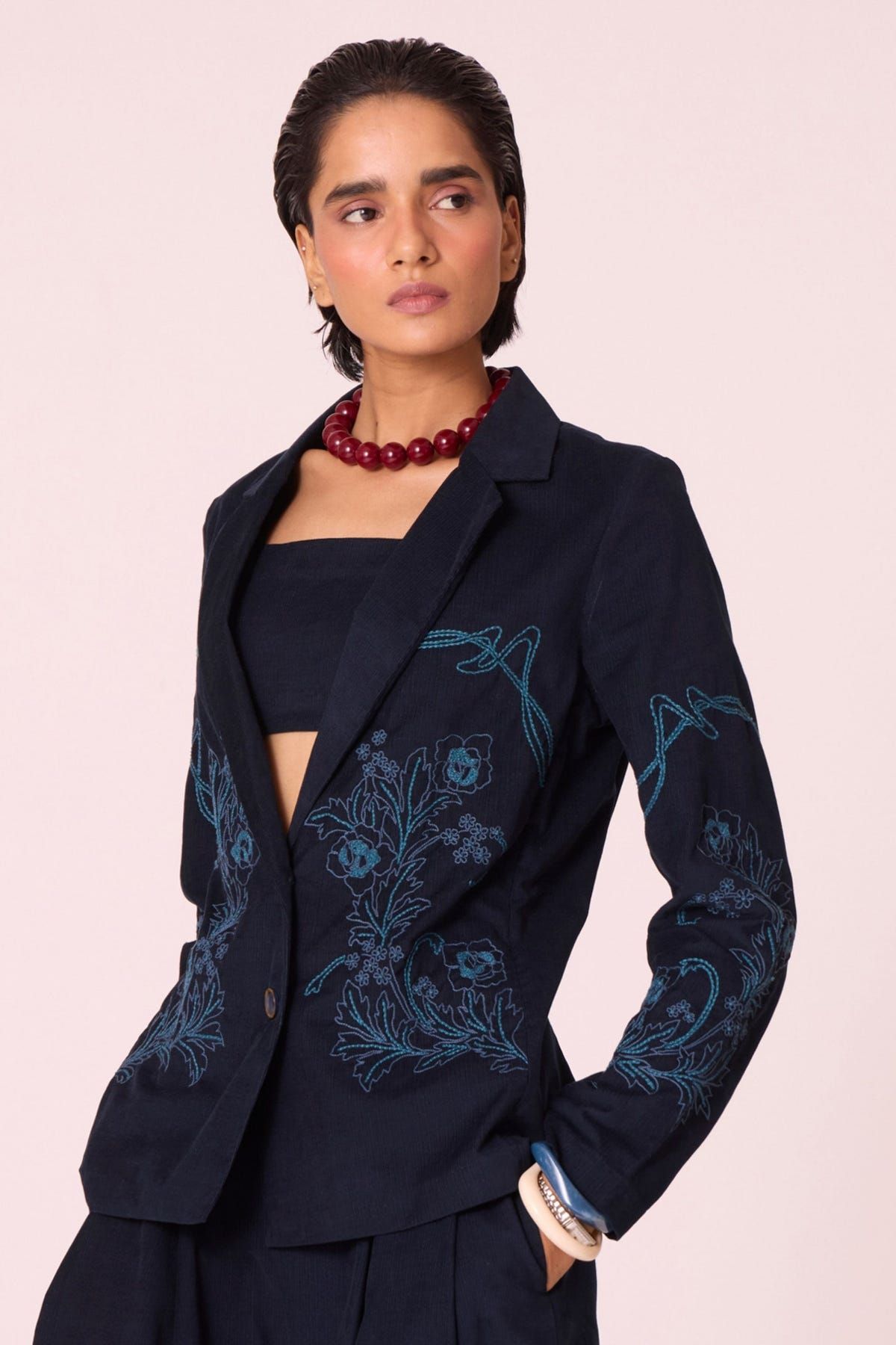 Sera Navy Needlecord Embroidered Jacket - image 11
