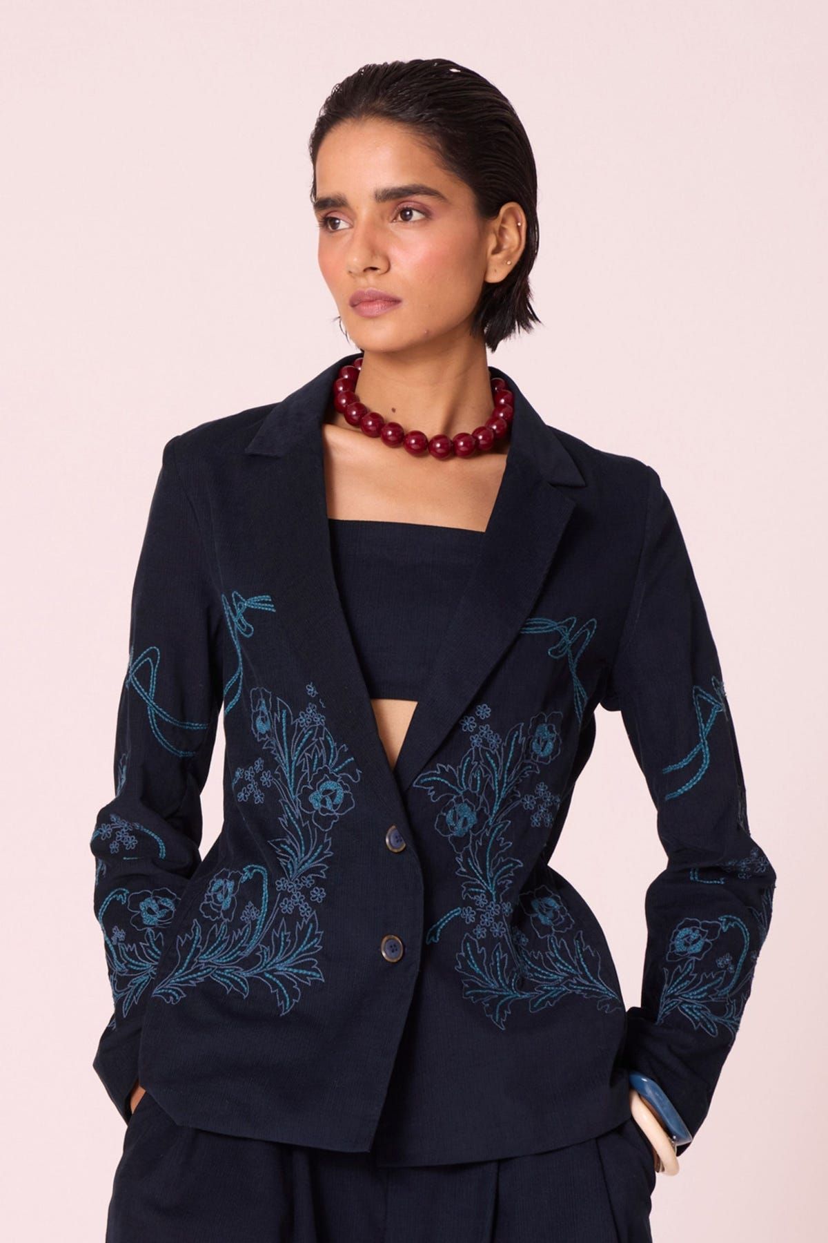 Sera Navy Needlecord Embroidered Jacket - image 2