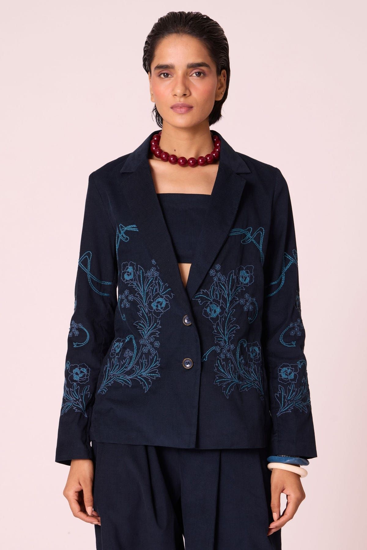 Sera Navy Needlecord Embroidered Jacket - image 3