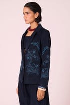 Sera Navy Needlecord Embroidered Jacket view 4