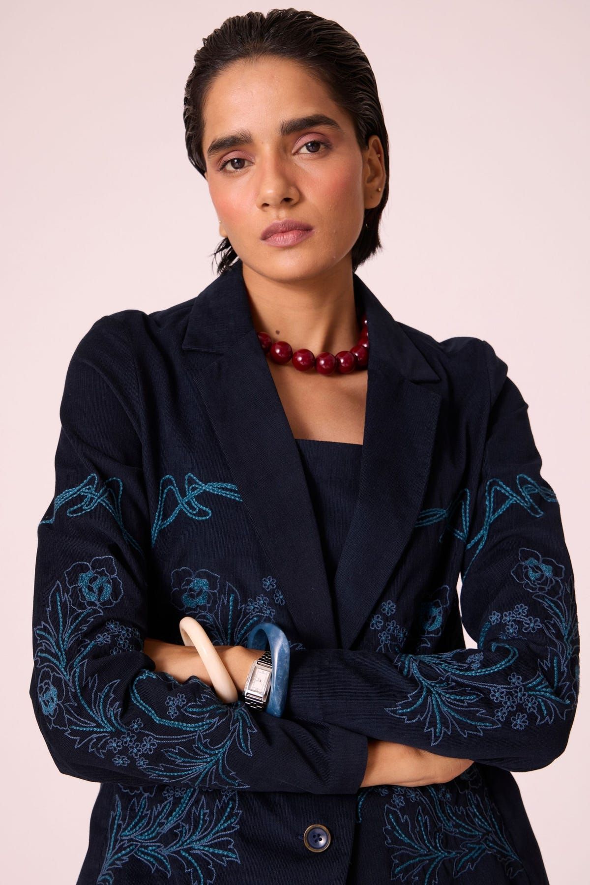 Sera Navy Needlecord Embroidered Jacket - image 5