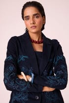 Sera Navy Needlecord Embroidered Jacket view 5