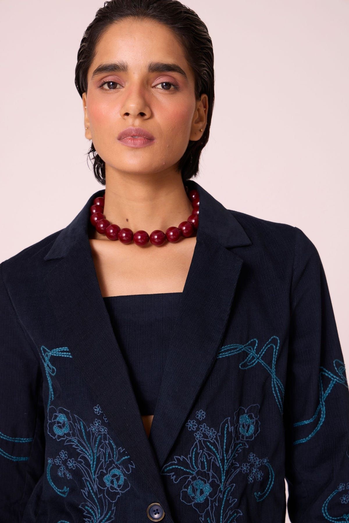 Sera Navy Needlecord Embroidered Jacket - image 6