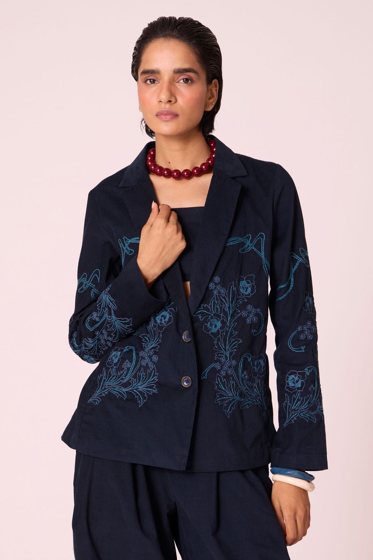 Sera Navy Needlecord Embroidered Jacket - image 8