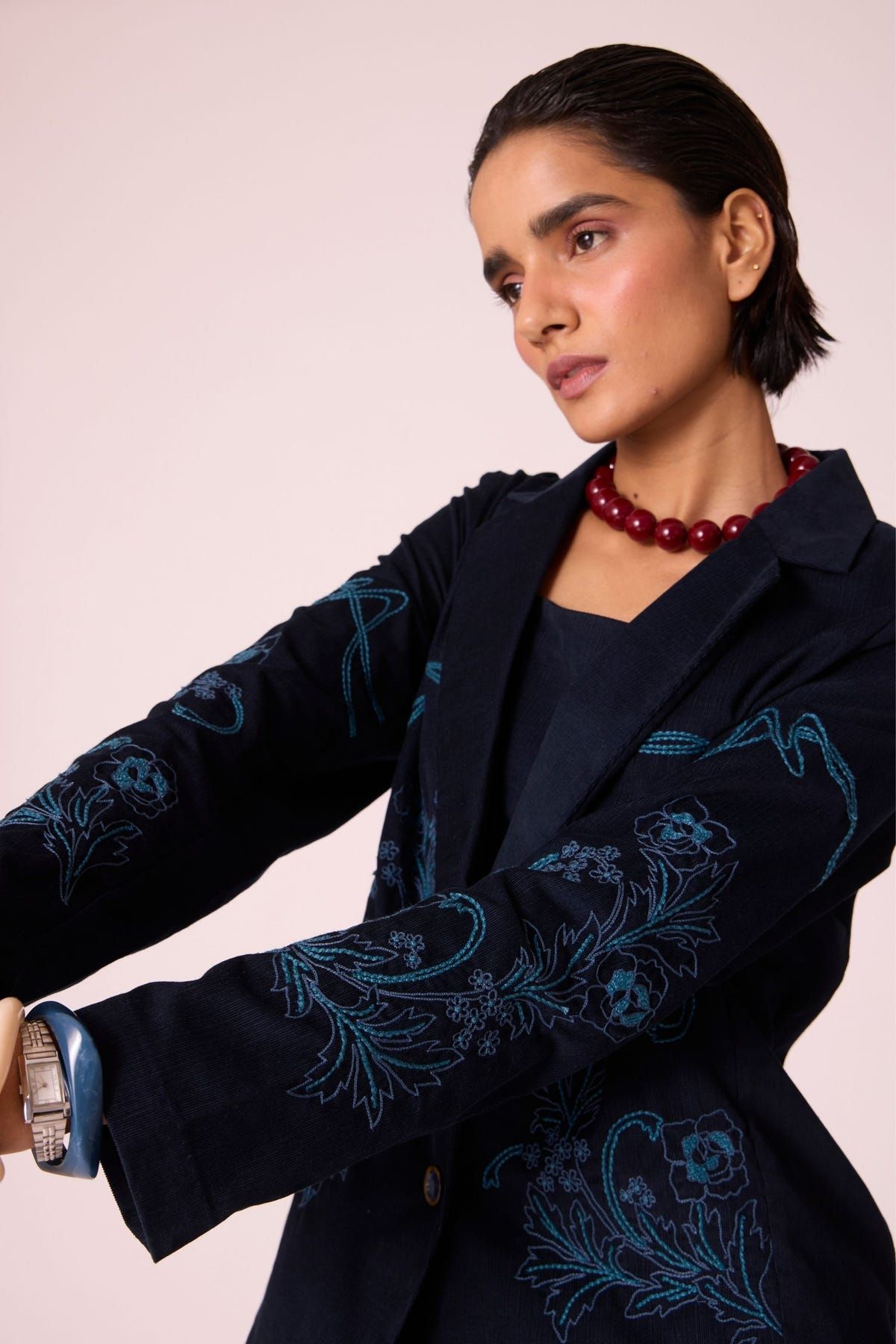 Sera Navy Needlecord Embroidered Jacket - image 9