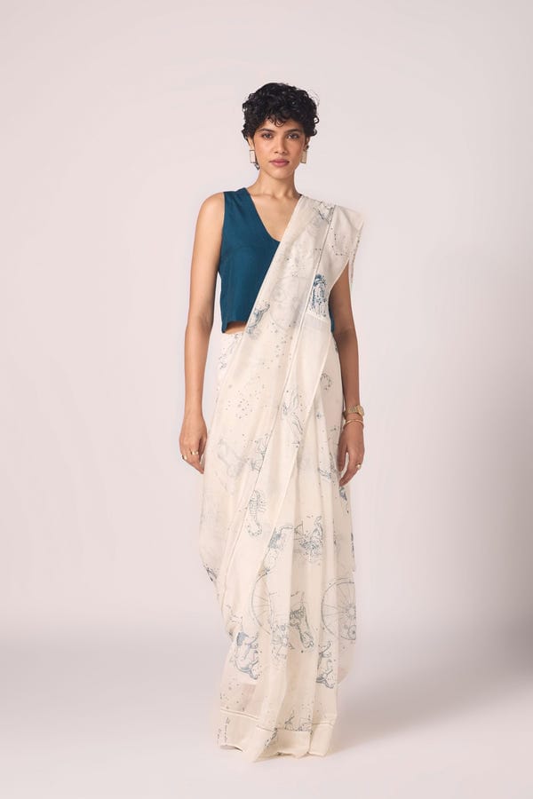 The Summer House — Saiph Zodiac Print Handwoven Saree
