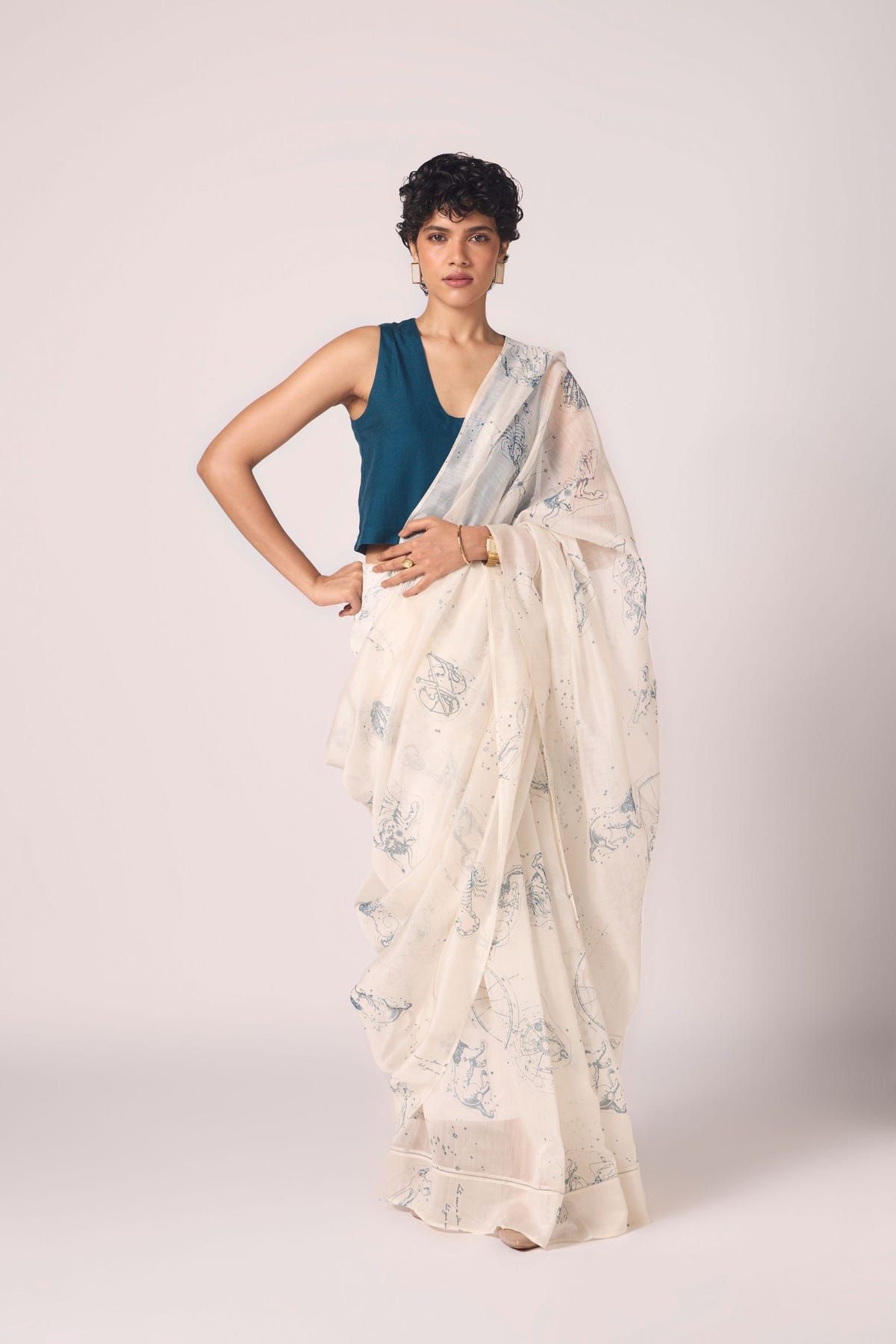 Saiph Zodiac Print Handwoven Saree - image 7