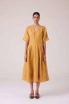 Selene Mustard Linen Dress view 1