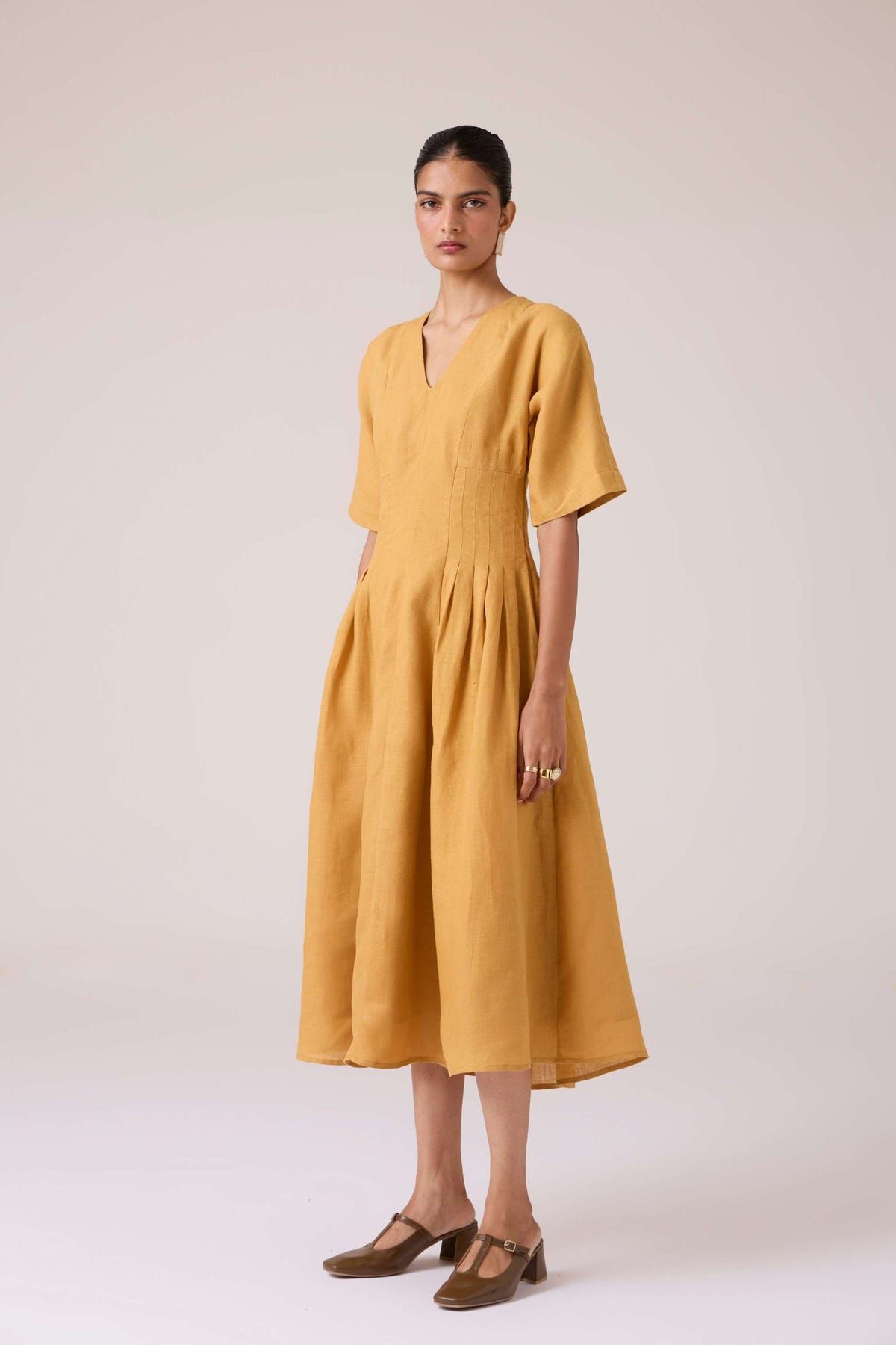 Selene Mustard Linen Dress - image 2